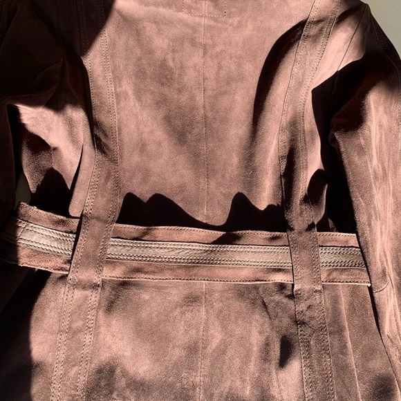 Desa brand cocoa brown color real Suede Leather Blazer with belt Eu Large US L - Picture 9 of 16
